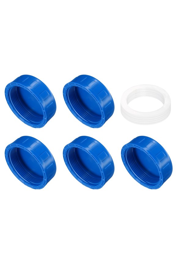 5Pack 2 Inch PT Female Thread Pipe Fitting Cap, Cleanout Water Drain End Caps, Pipe Plug Socket Fittings with Gasket for Water Heater Supply Lines, Plumbing, Blue