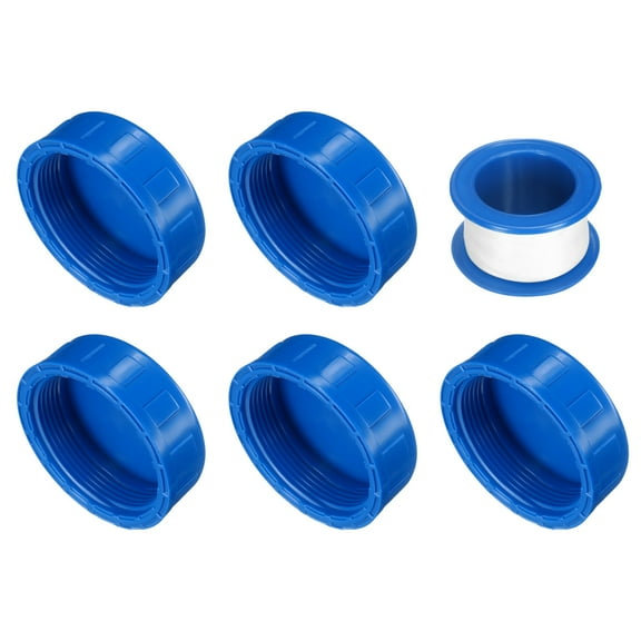 5Pack 2 Inch PT Female Thread Pipe Fitting Cap, Cleanout Water Drain End Caps, Pipe Plug Socket Fittings with Tape for Water Heater Supply Lines, Plumbing, Blue