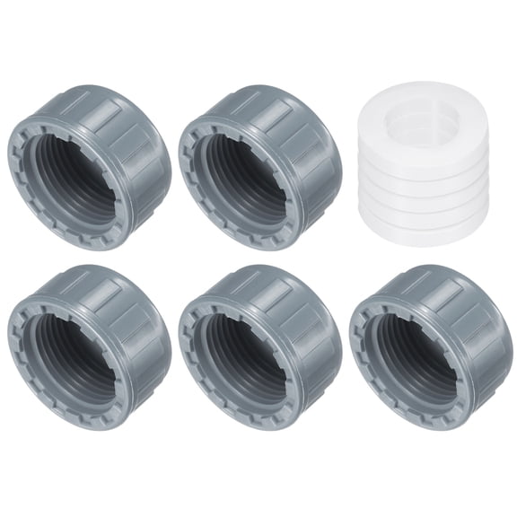 5Pack 3/4 Inch PT Female Thread Pipe Fitting Cap, Cleanout Water Drain End Caps, Pipe Plug Socket Fittings with Gasket for Water Heater Supply Lines, Plumbing, Gray