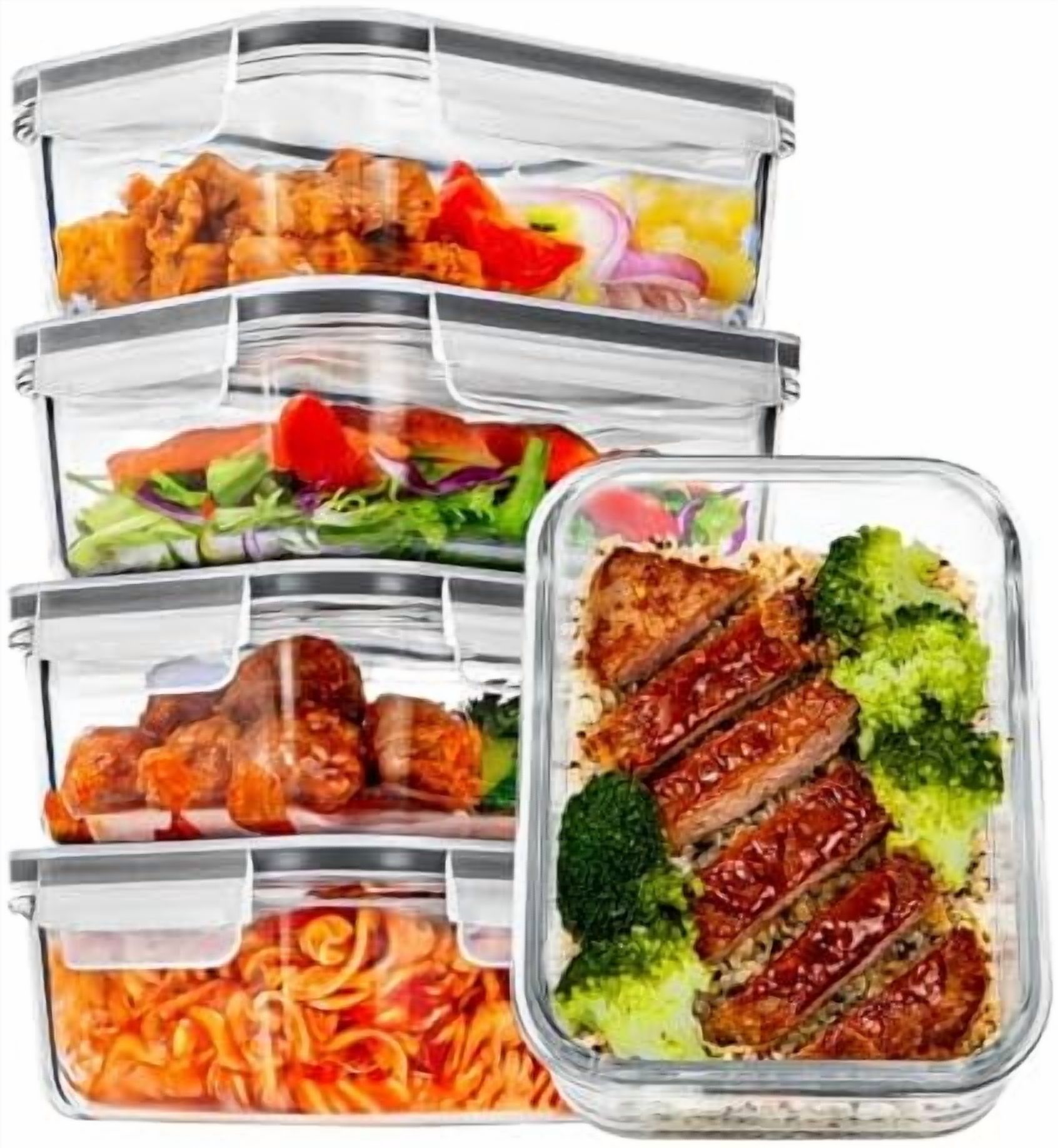 5-Pack Glass Meal Prep Containers With Lids - 30oz Microwave & Freezer Safe