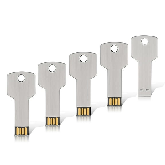 5Pack 32G USB Flash Drive 2.0 TOPESEL Key Shaped Metal Thumb Drive for Computer PC Laptop Silver