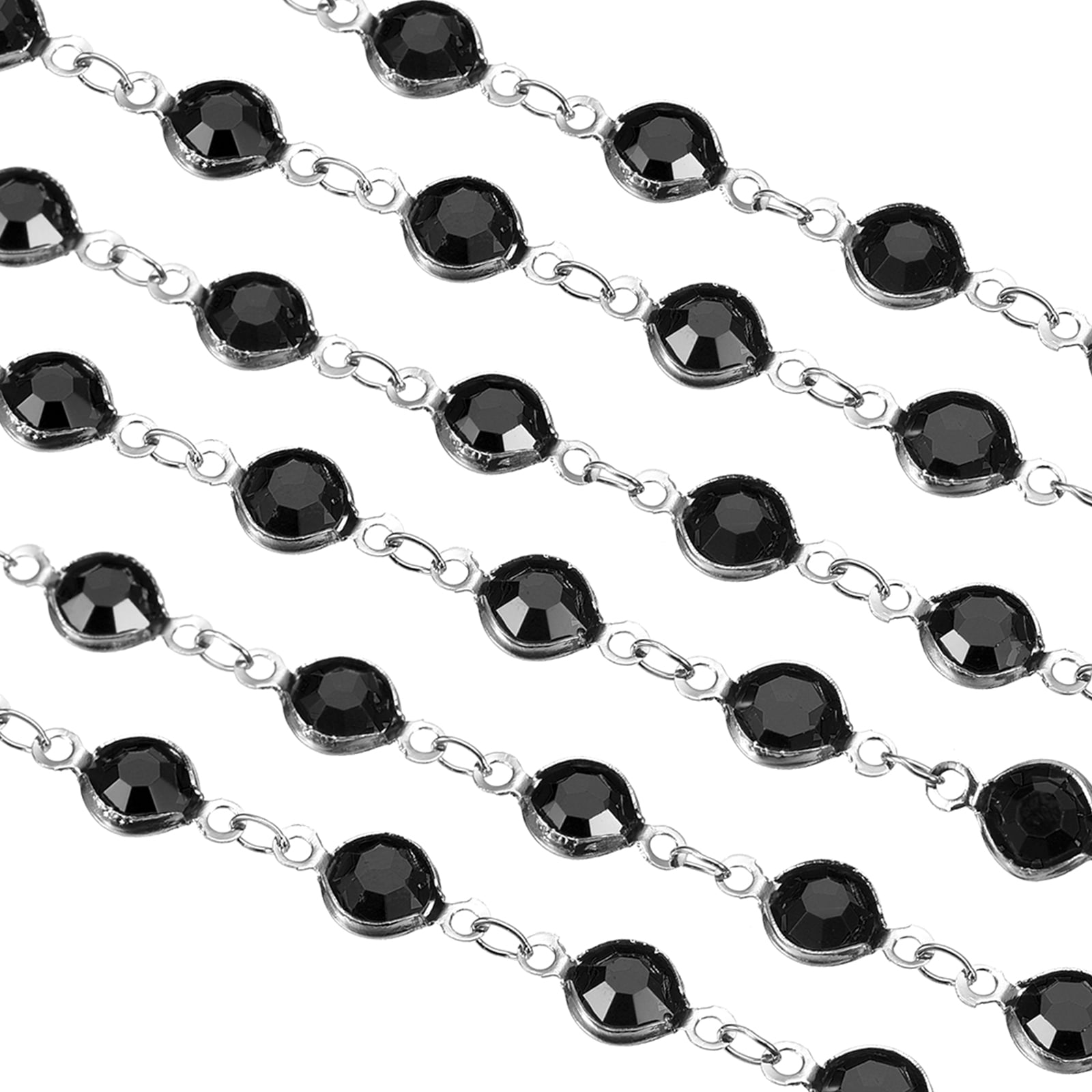 5Pack 5 Yards Rhinestone Chain, Black Beaded Chain with Silver Plated Brass