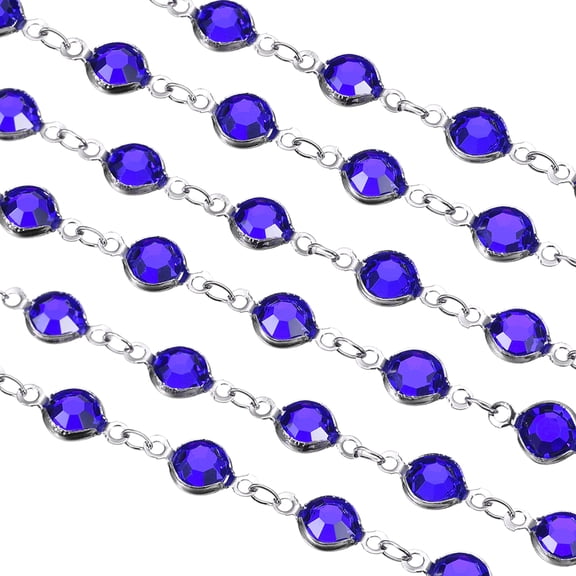 5Pack 5 Yards Rhinestone Chain, Blue Beaded Chain with Silver Plated Brass