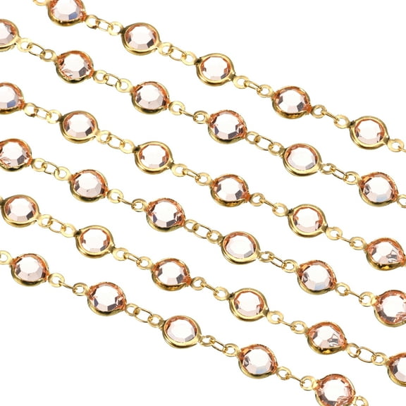 5Pack 5 Yards Rhinestone Chain, Champagne Beaded Chain with Gold Plated Brass