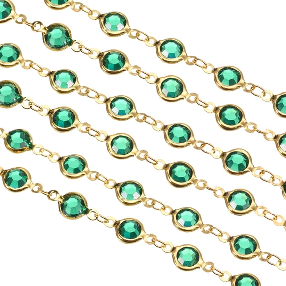 5Pack 5 Yards Rhinestone Chain, Green Beaded Chain with Gold Plated Brass