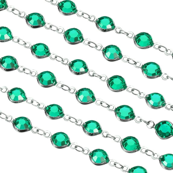 5Pack 5 Yards Rhinestone Chain, Green Beaded Chain with Silver Plated Brass