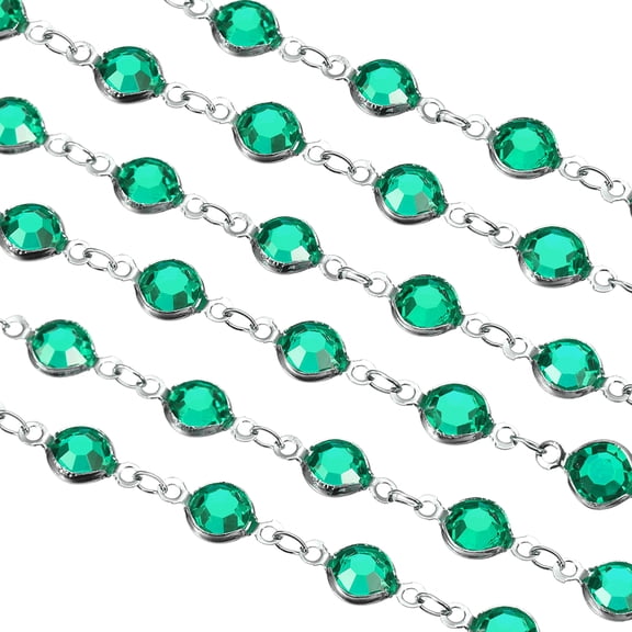 5Pack 5 Yards Rhinestone Chain, Green Beaded Chain with Silver Plated Brass