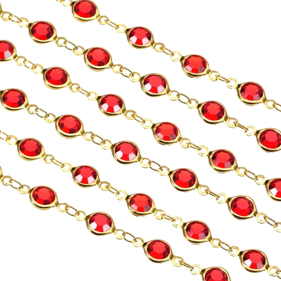 5Pack 5 Yards Rhinestone Chain, Red Beaded Chain with Gold Plated Brass
