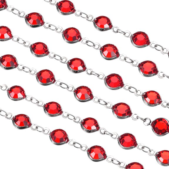 5Pack 5 Yards Rhinestone Chain, Red Beaded Chain with Silver Plated Brass