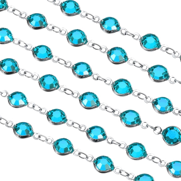5Pack 5 Yards Rhinestone Chain, Sky Blue Beaded Chain with Silver Plated Brass