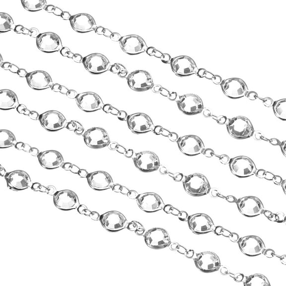 5Pack 5 Yards Rhinestone Chain, White Beaded Chain with Silver Plated Brass