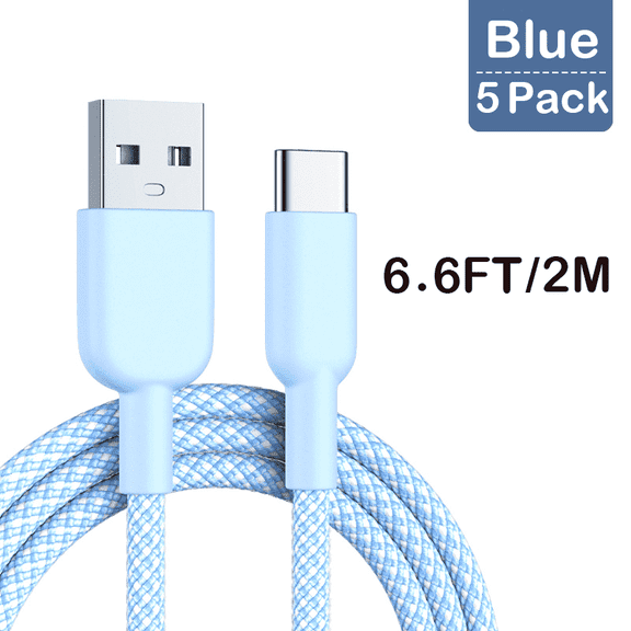 5Pack (6.6FT) Fast Charging 3A USB-C to USB-A Cable Rapid Charger Quick Cord Compatible Samsung Galaxy S10 S9 S8 Plus, Note 10 9 8, LG V50 V40 G8 G7(Blue)