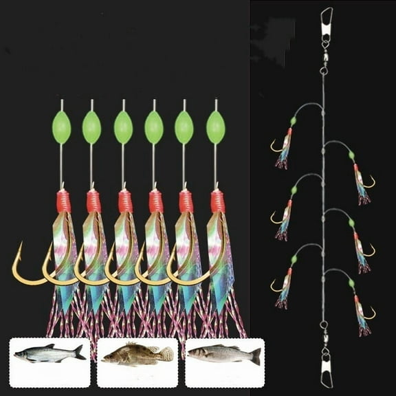 5Pack 6Hook Sabiki Rig Bait Saltwater Fishing Lure Bright Fish Skin String Hook