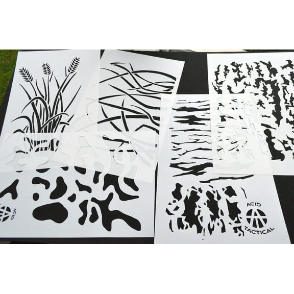 5Pack! Airbrush Camouflage Stencils Camo Duracoat 14" Wheat, Tree Bark, +MORE