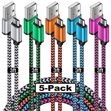 Android Charger,HopePow Micro Usb Cable 3ft 5Pack Android Charging Cable Nylon Braided High Speed Fast Charging Cord USB Charger Android Micro Cables 3ft Charge&Sync for Samsung Galaxy