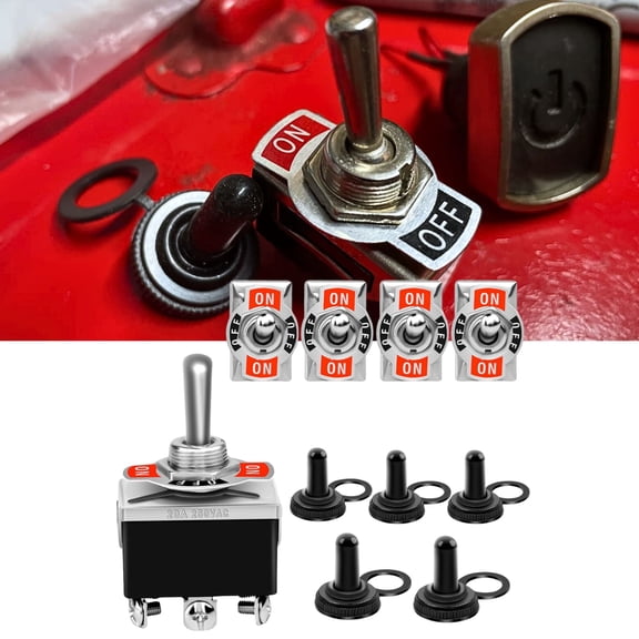 5Pack Blue Toggle Switch, 6 Pin ON-Off 15A 250V 20A 125V DPDT Marine Waterproof Toggle Switch with Boot Cap Cover, Switch for Car Auto Boat