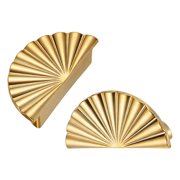 5Pack Brushed Gold Cabinet Pulls, 2.48 Inch Hole Center Decorations Cup Flat Drawer Handles Sunflower Semicircle Pulls for Dresser Wardrobe Door Furniture Kitchen Bathroom