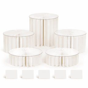 5Pack Buffet Risers Display Stands Foldable Food Risers for Buffet Table Tall Cake Cupcake Stands Cardboard Cylinder Stand Dessert Table Display Set for Catering Jewelry Wedding Party Decor (White)