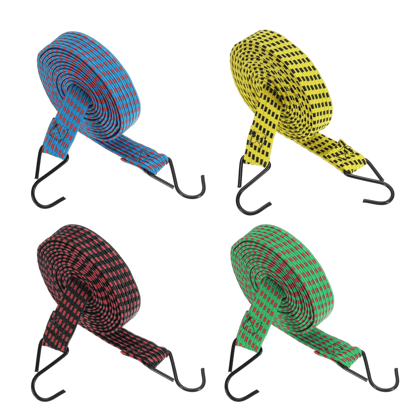 5Pack Bungee Cords, 127.95" Length Bungee Cords with Hooks 0.98" Width Adjustable Flat Elastic Rubber Bungee Straps for Luggage, Roof Racks, Tarpaulin, Moving Cargo, Camps, Tarps
