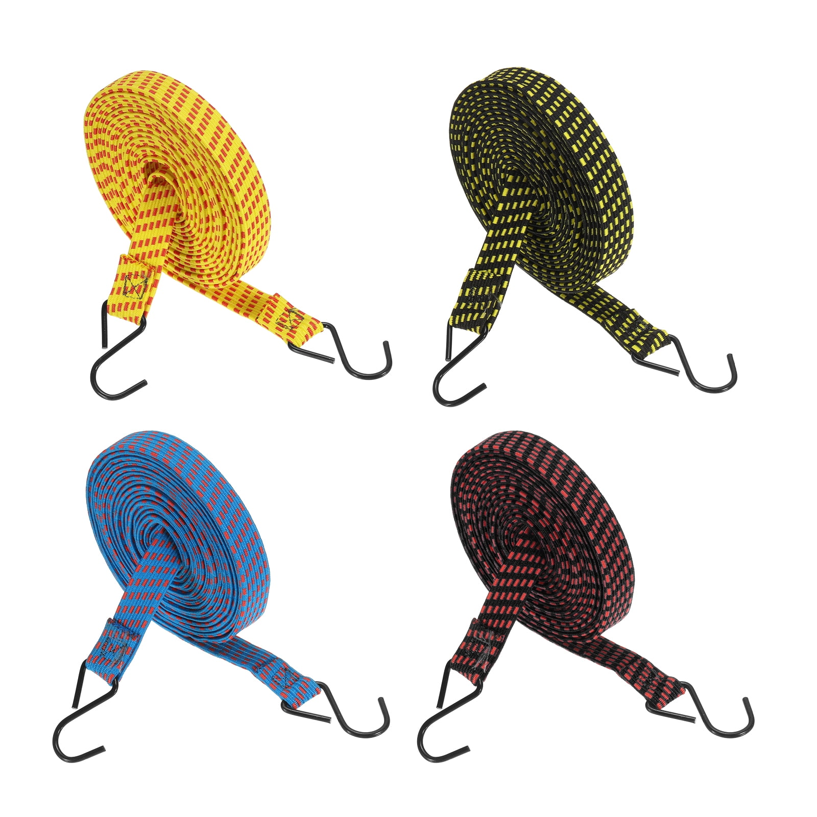 5Pack Bungee Cords, 196.85" Length Bungee Cords with Hooks 0.98" Width Adjustable Flat Elastic Rubber Bungee Straps for Luggage, Roof Racks, Tarpaulin, Moving Cargo, Camps, Tarps