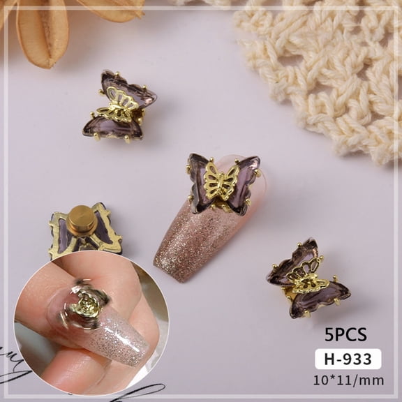 5Pack Butterfly Nail Art Jewelry Charms Crystal 3D Spinning Butterfly Charms