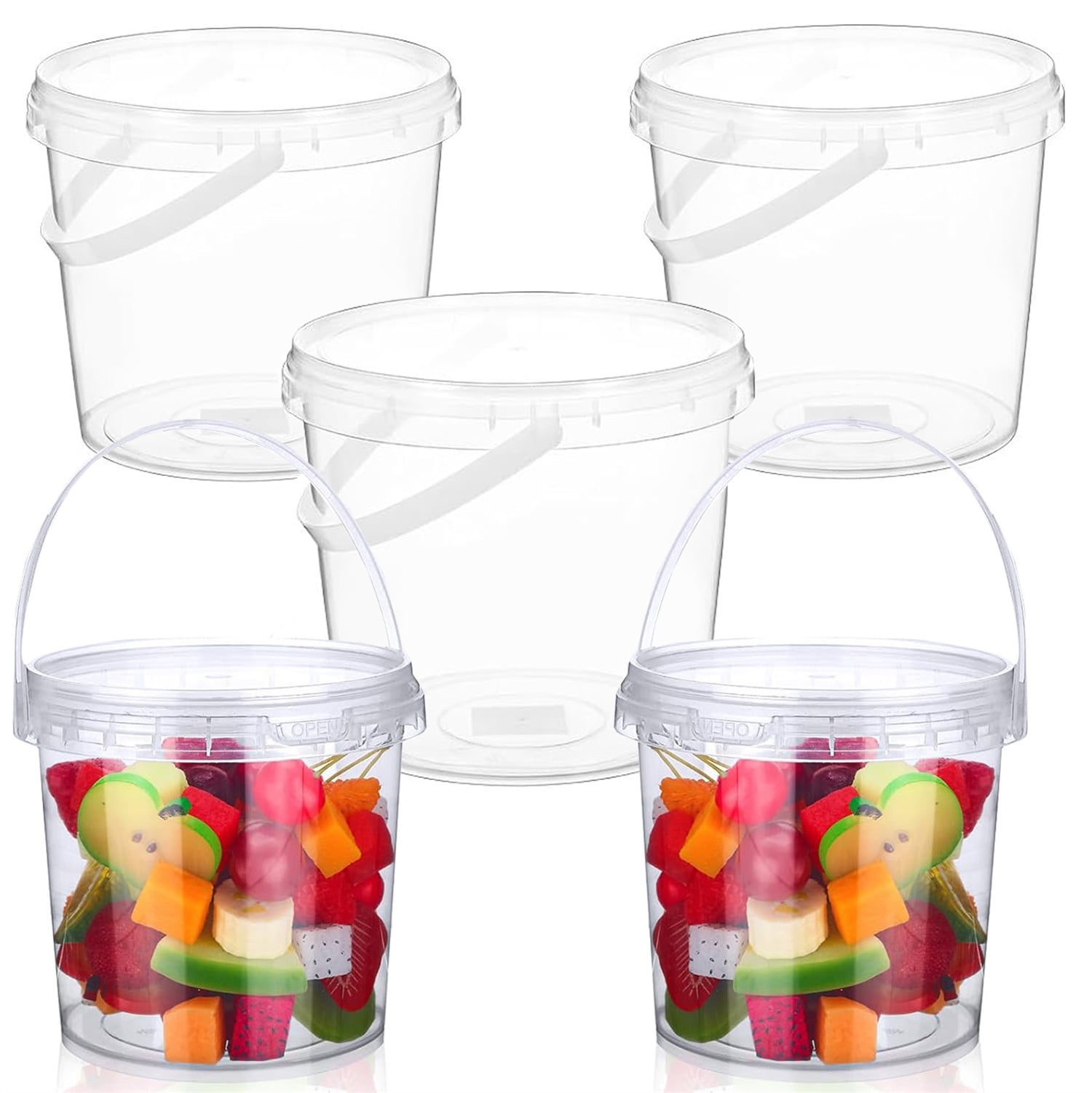 5Pack Clear Plastic Bucket with Lid and Handle,32oz Ice Cream Tub with ...