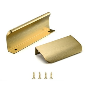 5Pack Edge Finger Tab Pull for Cabinets Kitchen Concealed Aluminum Flat Hidden Bar Pulls Drawer Pulls Easy to Install 3.15inch 80mm Overall Length Brushed Brass
