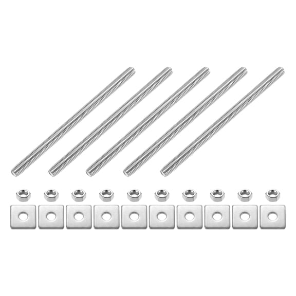 5Pack Fully Threaded Rod, M6 x 100mm 304 Stainless Steel with Nuts Washers