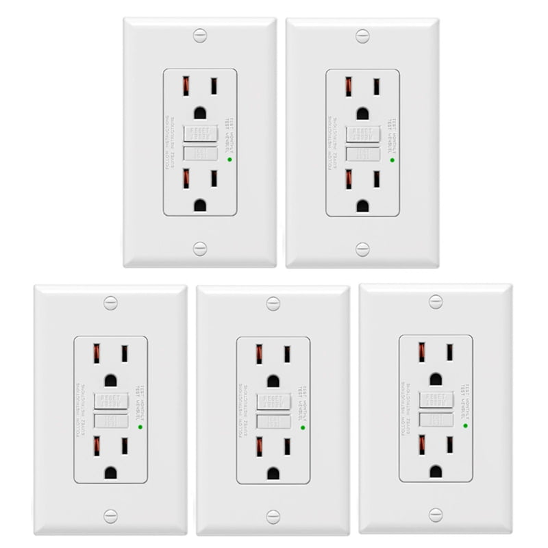 5Pack GFCI Outlets 15 Amp,NonTamper ,Decor GFI Receptacles with LED
