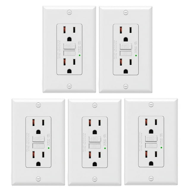 5Pack GFCI Outlets 15 Amp,NonTamper ,Decor GFI Receptacles with LED