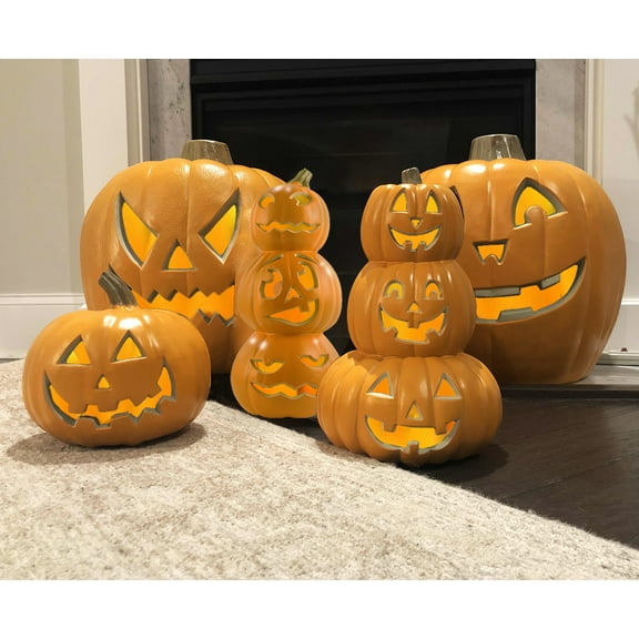 5Pack Halloween Pumpkin Jack o Lanterns Light Up Pumpkin Decorations Set with LED Bulbs Indoor/Outdoor Decor