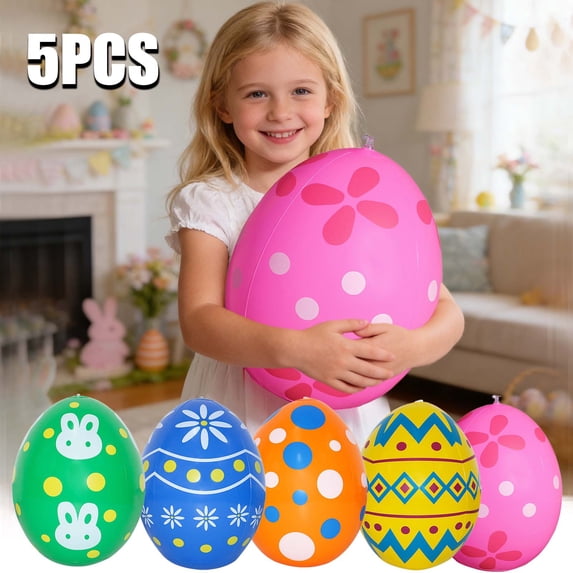 5Pack Inflatable Easter Eggs Decorations 6In,Large Colorfull Easter Egg Inflatable Outdoor Ornaments Plastic Blow up Eggs Hanging Decor Toddlers Toys for Holiday Party Yard Garden Home Indoor
