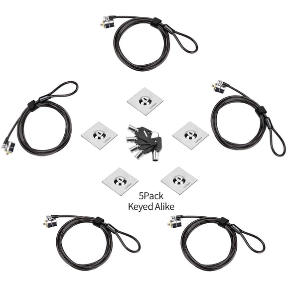 5Pack Laptop Cable Lock Hardware Security Cable Lock Anti Theft 5Keys 6.7Ft Compatible for Laptops, Tablet,Out Door TV& Other Devices Longer Cable (keyed Alike)