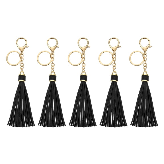 5Pack Leather Keychain Tassels with Lobster Clasp Key Ring, Black