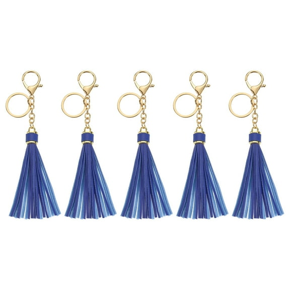 5Pack Leather Keychain Tassels with Lobster Clasp Key Ring, Blue