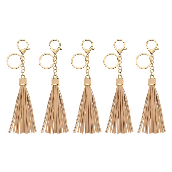 5Pack Leather Keychain Tassels with Lobster Clasp Key Ring, Khaki