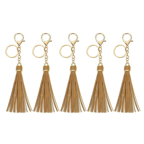 5Pack Leather Keychain Tassels with Lobster Clasp Key Ring, Light Coffee