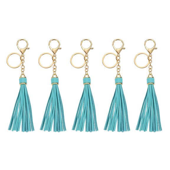 5Pack Leather Keychain Tassels with Lobster Clasp Key Ring, Mint Green