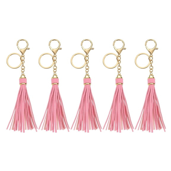 5Pack Leather Keychain Tassels with Lobster Clasp Key Ring, Pink