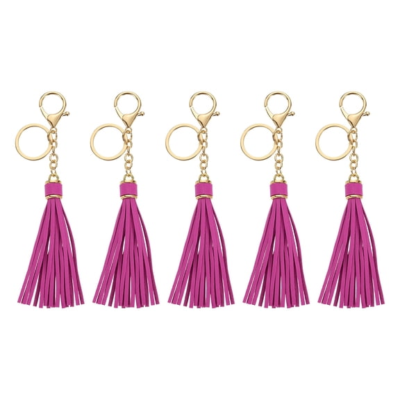 5Pack Leather Keychain Tassels with Lobster Clasp Key Ring, Purple Rose Red