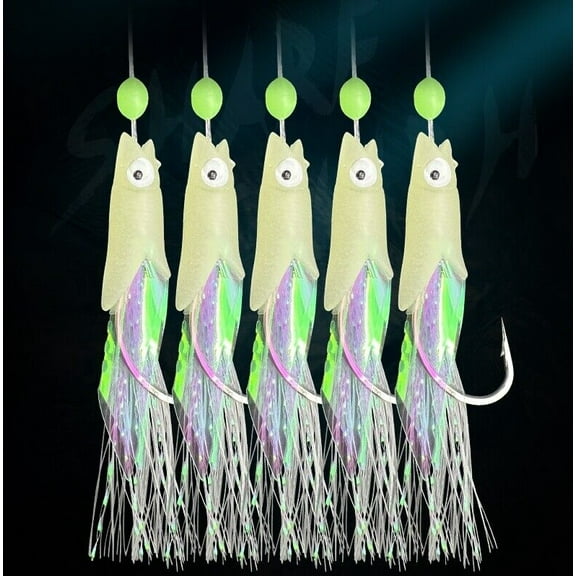 5Pack Luminous Fishing Sabiki Rigs String Hook Flash Salterwater Fishing 4#-1/0#