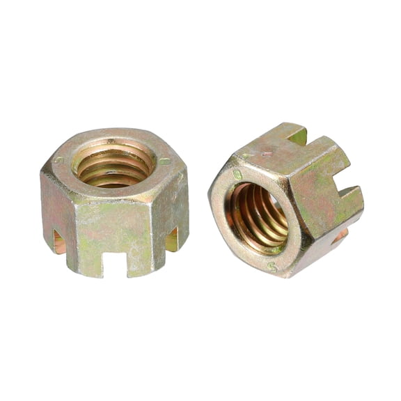 5Pack M10x1.5mm Hexagon Slotted Nut, Grade 8 Carbon Steel Hex Castle Nuts, Color Zinc