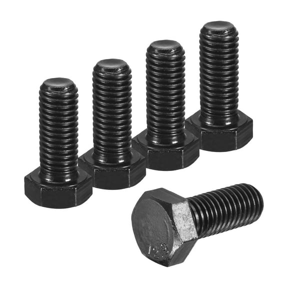 5Pack M12-1.75 x 30mm Left Hand Hex Head Bolt, Black Oxide Carbon Steel Reverse Fully Threaded  Fastener Screws Bolts for Machinery, Automobiles and Construction