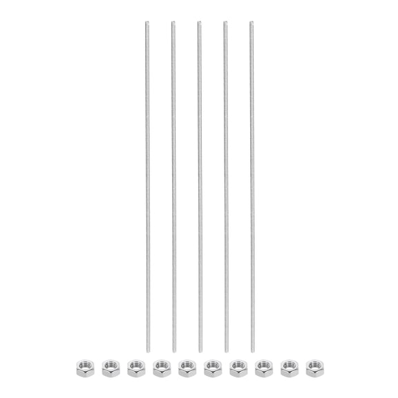 5Pack M3 x 400mm Fully Threaded Rod with 10 Pack Hex Nuts, 1.25mm Thread Pitch 304 Stainless Steel