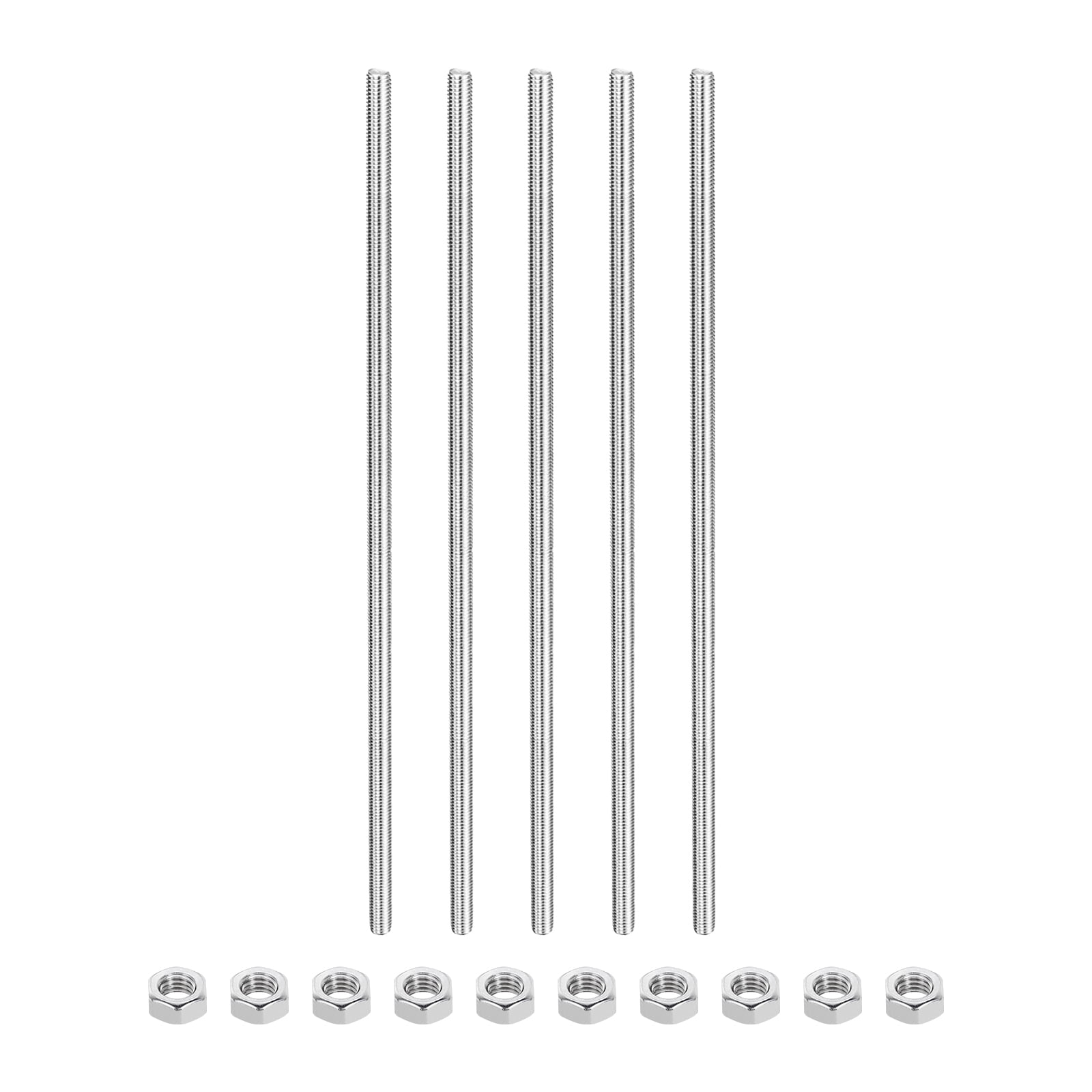 5Pack M6 x 300mm Fully Threaded Rod with 10 Pack Hex Nuts, 1.25mm Thread Pitch 304 Stainless Steel