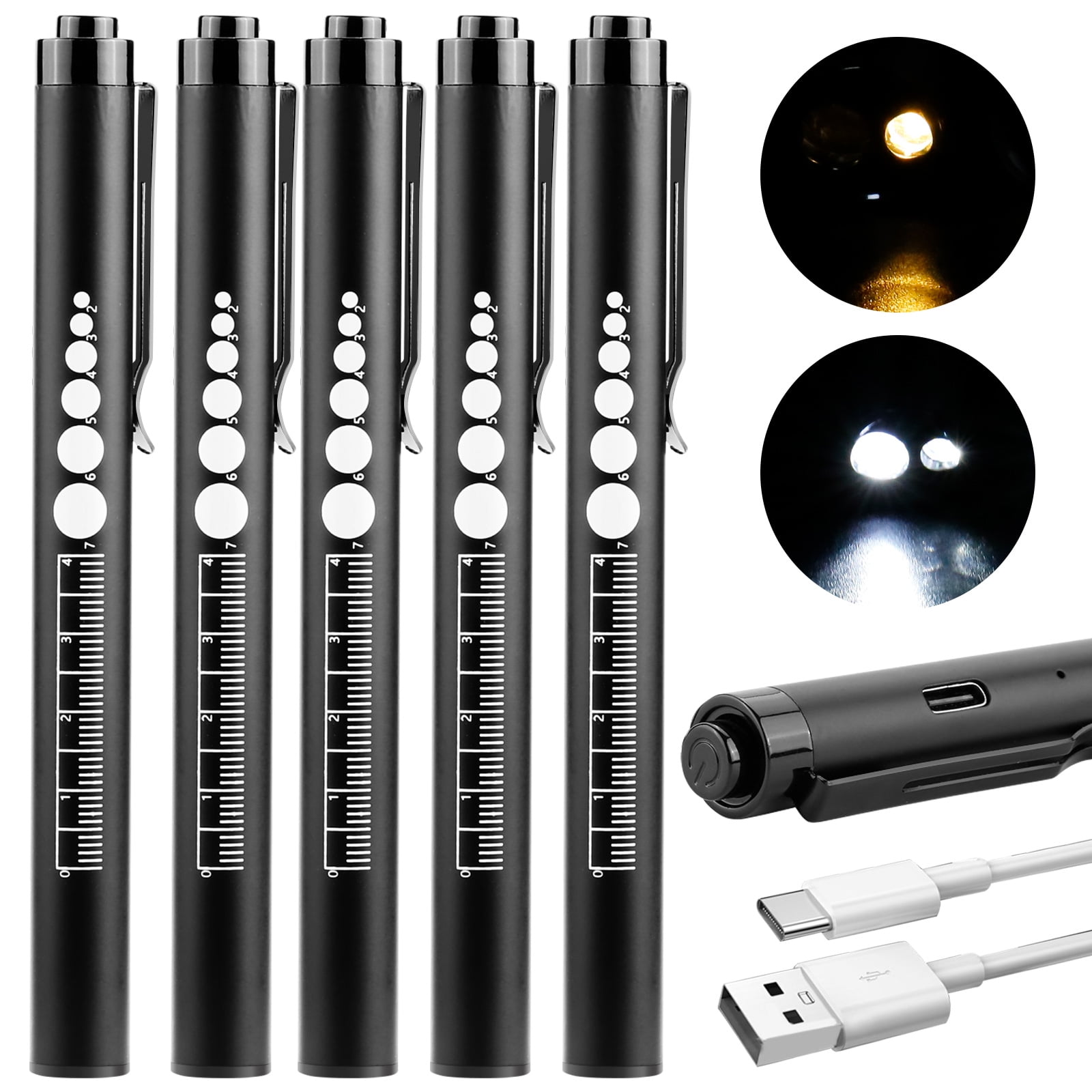 5Pack Medical Penlight Rechargeable 2 In 1 LED Pen lights Diagnosis