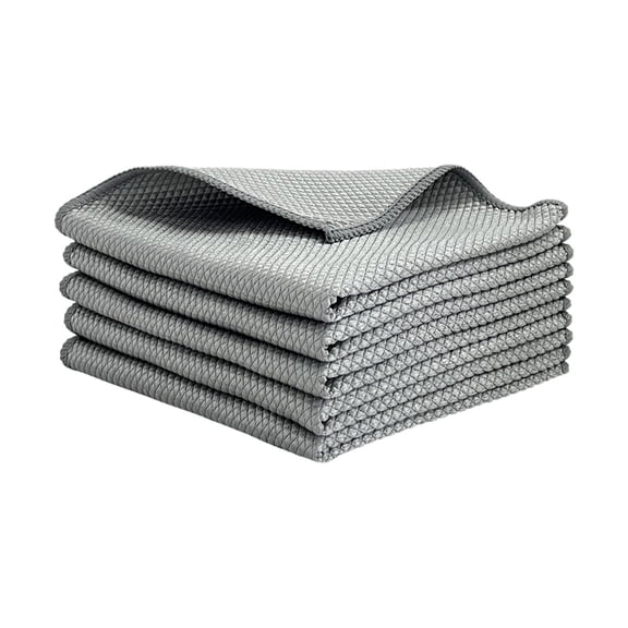 5Pack Microfiber Waffle Weave Kitchen Cloth, Absorbent Dish Towels for Bathroom, Lint Free Cleaning Towels for Glass and Furniture, Reusable Household Essentials for Home Office