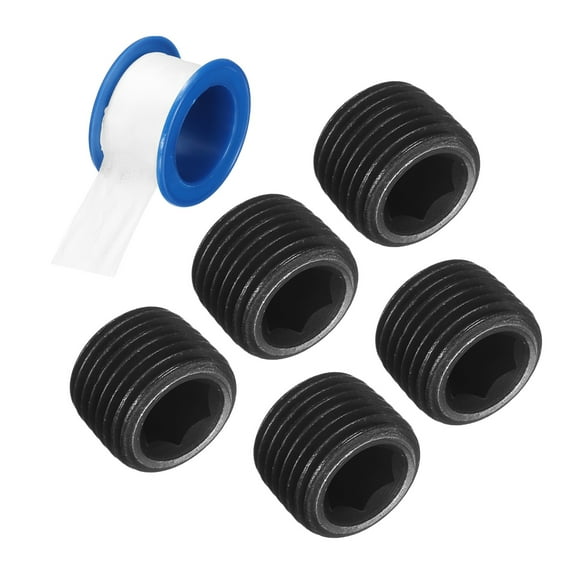 5Pack NPT 1/8 Carbon Steel Pipe Plug Fitting, Male Internal Hex Thread Socket Pipe Cap, Countersunk Plug for Sealing Pipe Port, Pneumatic Solenoid Valve