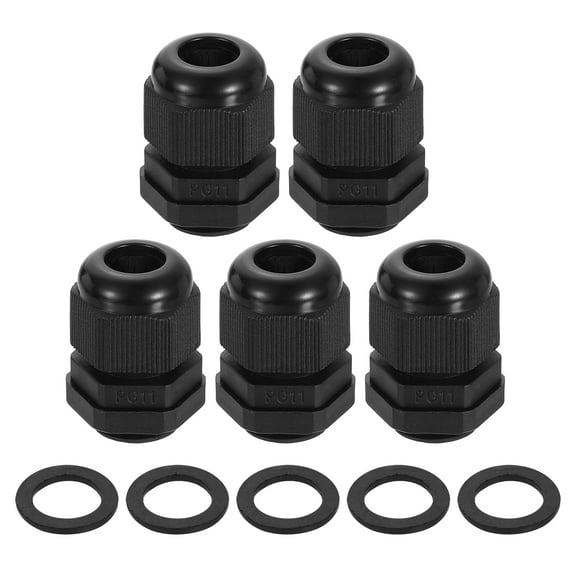5Pack PG11 Nylon Cable Glands, Waterproof Wire Grommet with Washers, Black