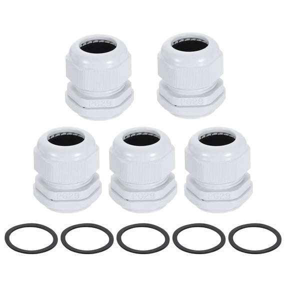 5Pack PG29 Nylon Cable Glands, Waterproof Wire Grommet with Washers, White